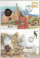 5xklf érmés boríték tétel, mind német nyelvű tájékoztatóval, benne: Anguilla, Haiti, Dél-Korea, Kuva...