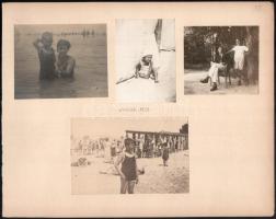1927 Siófoki strandolók, 9 db kartonlapokra ragasztott fotó, kb. 8×11 cm-es méretben