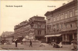 Szeged, Klauzál tér, gyógyszertár, Adriai Biztosítótársaság vezérügynöksége, Kereskedelmi és Iparbank, üzletek. Grünwald Herman kiadása