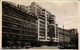 1940 Bucharest, Bukarest, Bucuresti, Bucuresci; Hotel Ambasador, tram, automobiles. photo (fa)