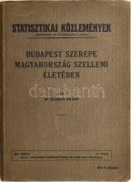 Elekes Dezső: Budapest szerepe Magyarország szellemi életében. Statisztikai közlemények. 85. kötet. Bp.,(1938), Budapest Székesfőváros Statisztikai Hivatala, 241 p. Kiadói papírkötésben, kissé sérült gerinccel, borító elvált a könyvtesttől, néhány lapon ceruzás jelölésekkel.