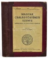 1942 Magyar Családtörténeti Szemle. Genealogiai és heraldikai szaklap. Szerk.: Baán Kálmán. VIII. évfolyam - 1942. (Teljes évfolyam egy kötetben). Veszprém, 1942, Egyházmegyei Nyomda. Szövegközi és egészoldalas képekkel, kihajtható táblázatokkal. Átkötött félvászon-kötésben, kissé sérült, kopottas borítóval.