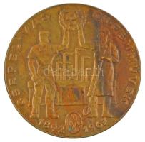 1967. &quot;Csepel Vas- és Fémművek 75 év 1892-1967&quot; egyoldalas bronz emlékérem (61mm) T:AU patina