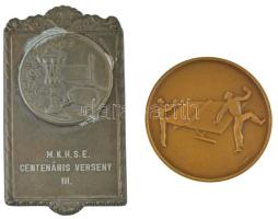 Madarassy Walter (1909-1994) 1950. Bronz asztali tenisz díjérem, hátoldalán CS.B. 1950. ősz gravírozással (40mm) + Zn asztali tenisz díjplakett M.K.H.S.E. Centenáris verseny III gravírozással (68x39mm) T:AU,XF oxidáció