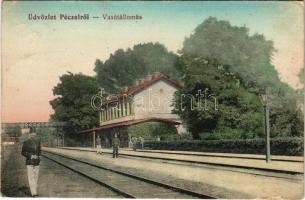 1916 Pécel, vasútállomás, vasutas. Peschek János kiadása (EK)