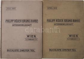 1913,15 Philipp Röder _ Bruno Raabe Ag. gyógyszergyár két kötetes gyógyszerárú jegyzéke 508 p + XXIII; 568p. Kiadói vászonkötésben / Pharmaceutical products katalogue in two volumes