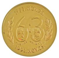 1993. "Magyarország-Anglia 6:3 - 1953. Nov. 25." aranyozott fém emlékérem tokban (42,5mm) T:AU (PP) ujjlenyomat, patina