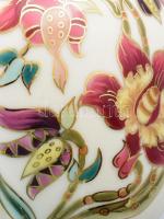 Zsolnay virág mintás áttört kaspó kézzel festett, jelzett, hibátlan d: 12 cm, m: 10 cm