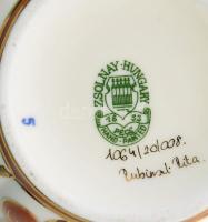 Zsolnay virág mintás áttört kaspó kézzel festett, jelzett, hibátlan d: 12 cm, m: 10 cm