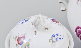 Hollóházi Hajnalka mintás porcelán teás készlet. Hat személyes. Kézzel festett, jelzett, minimális l...