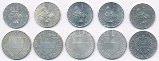 Ausztria 1961-1968. 5Sch Ag (2xklf) + 1969-1971. 5Sch Cu-Ni (3xklf) + 1957-1965. 10Sch Ag (4xklf) + ...