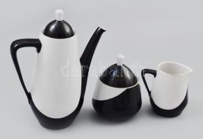 Hollóházi retro mokkás készlet négy személyes, matricás, jelzett, minimális kopással