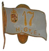 1914-1918. "17. H.GY.E (Honvéd Gyalogezred)" zománcozott bronz gomblyukjelvény, hátlapon "ARKANZAS VÁCI UTCA 20 BP" gyártói jelzéssel (~23x20mm) T:AU,XF kis zománchiba /  Hungary 1914-1918. "17. H.GY.E. (17th Hungarian Infantry Regiment)" enamelled bronze buttonhole badge, with "ARKANZAS VÁCI UTCA 20 BP" maker's mark on the reverse (~23x20mm) C:AU,XF small enamel error