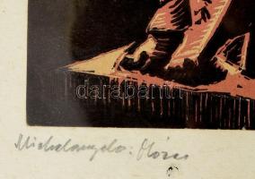 Olvashatatlan jelzéssel (Erdős Imre Pál?)): Michelangelo: Mózes. Linómetszet, papír. Üvegezett faker...