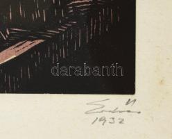 Olvashatatlan jelzéssel (Erdős Imre Pál?)): Michelangelo: Mózes. Linómetszet, papír. Üvegezett faker...