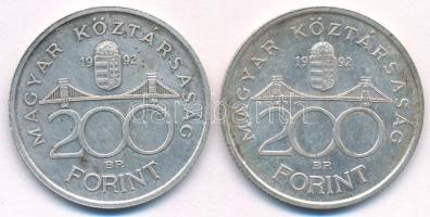 1992. 200Ft Ag "MNB" (2x) T:AU,XF patina Adamo F13