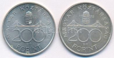 1993. 200Ft Ag "MNB" (2x) T:AU,XF patina Adamo F13