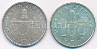1993. 200Ft Ag "MNB" (2x) T:AU,XF patina Adamo F13