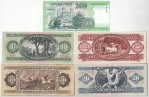 5db-os vegyes forint bankjegy tétel, közte 1962. 10Ft + 1980. 20Ft + 1983. 50Ft + 1989. 100Ft + 1998...