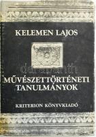 Kelemen Lajos: Művészettörténeti tanulmányok. I. köt. Bukarest, 1977, Kriterion. Fekete-fehér képekkel illusztrálva. Kiadói egészvászon-kötés, sérült kiadói papír védőborítóban, volt könyvtári példány.