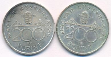 1993. 200Ft Ag "MNB" (2x) T:AU patina Adamo F13