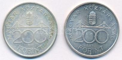 1993. 200Ft Ag "MNB" (2x) T:AU patina Adamo F13