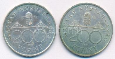 1993. 200Ft Ag "MNB" (2x) T:AU patina Adamo F13