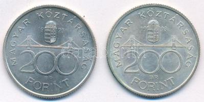 1993. 200Ft Ag "MNB" (2x) T:AU patina Adamo F13