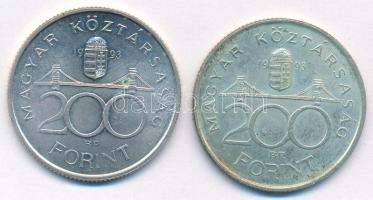 1993. 200Ft Ag "MNB" (2x) T:AU patina Adamo F13