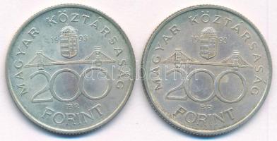 1993. 200Ft Ag "MNB" (2x) T:AU,XF patina 
Adamo F13