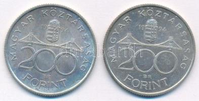 1994. 200Ft Ag "Deák" (2x) T:AU,XF patina 
Adamo F13.1