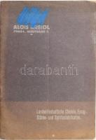 cca 1890 Alois Kreidl, Prag, I. Husstrasse No. 7, Fabrik und Lager von chemischen und phsysikalischen Apparaten (...) Liste über Apparate für landwirtschaftliche Chemie, Essig-, Stärke- und Spiritus-Fabrikation. Német nyelvű, képekkel illusztrált katalógus, árjegyzék (kémiai, laboratóriumi felszerelések és eszközök). Tűzött papírkötés, kissé sérült borítóval, foltos.
