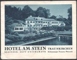 cca 1920-1930 Hotel am Stein Traunkirchen, Salzkammergut, utazási prospektus, kis sarokhiánnyal