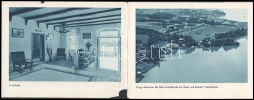 cca 1920-1930 Hotel am Stein Traunkirchen, Salzkammergut, utazási prospektus, kis sarokhiánnyal