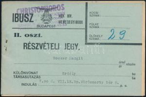 1941 IBUSZ II. osztályú részvételi jegy, szállodai szelvény, utalvány