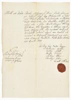 1827 Fekete Bátor, Erdély helyiségben kelt irat Kopil Teodor haláláról a község viaszpecsétjével / Batăr Transylvania document