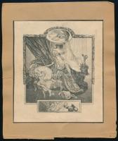 Franz von Bayros (1866-1924): Erotikus jelenet. Heliogravűr, papír, jelzett a nyomaton, kartonra ragasztva, gyűrődésekkel, 12×12 cm