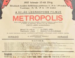 1927 Bp., Az Uránia Filmszínház plakátja, rajta a Metropolis című film reklámja, restaurált, 48×32 c...