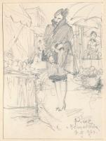 1967 Végh Gusztáv (1889-1973): Piac a Fény utcában, ceruza, papír, jelzett, paszpartuban, 12×9 cm