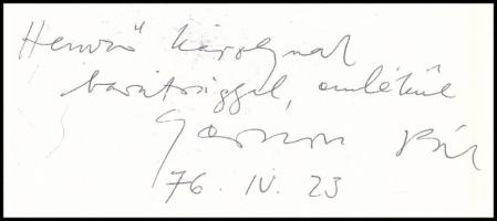 1976 Gerzson Pál (1931-2008) festőművész kiállítási ismertető füzete, a festő Hemző Károly fotóművésznek írt saját kezű dedikációjával és aláírásával