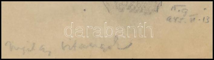 1945 Nyilas bitangok, Végh Gusztáv (1889-1973) festőművész ceruzarajza pauszpapíron, aláírva, felira...