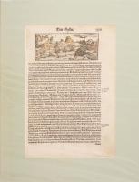 Sebastian Münster: Gallia, Spanyolország leírása színezett fametszetű képpel illusztrálva. megj.: Cosmographia, 1568. Lapméret 21x28 cm paszpartuban / Woodplate image and descripntion of Gallia - Spain