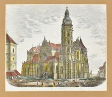 cca 1860 A kassai székesegyház. Weinem színezett rotációs fametszete 33x23 cm Paszpartuban / Kosice colored woodplate engraving