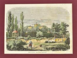 cca 1860 Eperjesi Kálváriahegy. Felvidék. színezett rotációs fametszet 19x14 cm Paszpartuban / Presov colored woodplate engraving