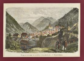 cca 1860 Körmöcbánya látképe Felvidék. színezett rotációs fametszet 17x13 cm Paszpartuban / Kremnica colored woodplate engraving