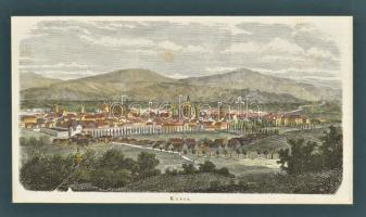 cca 1860 Kassa látképe,.Felvidék színezett rotációs fametszet 20x11 cm Paszpartuban / Kosice colored woodplate engraving