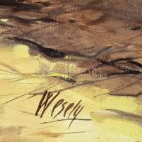 Wesely jelzéssel: Őszi táj. Olaj, farost, jelzett, dekoratív fa keretben 60x80 cm