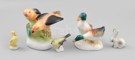 Állatsereglet 4 db madárka figura + 1 db nyuszi vegyes porcelán figurák