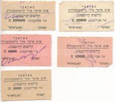 ~1920-25. A makói izraelita hitközség Gabella díj (hitközségi adó) értékjegye 1000K + 2000K + 3000K + 6000K + 10.000K T:F