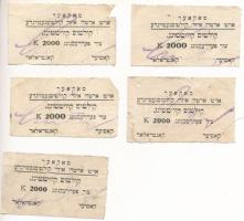 ~1920-25. A makói izraelita hitközség Gabella díj (hitközségi adó) értékjegye 2000K (5x) T:F